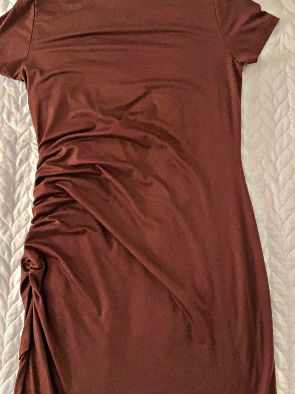 Short Sleeve Ruched Mini Dress in Brown - Picture 13 of 14